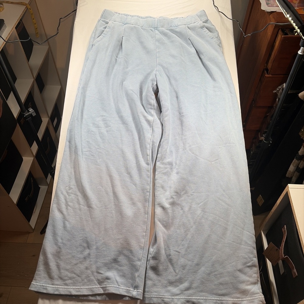 Aerie Wide Leg Pleated SweatPants Womens Large Cotton Elastic Waist Loungewear